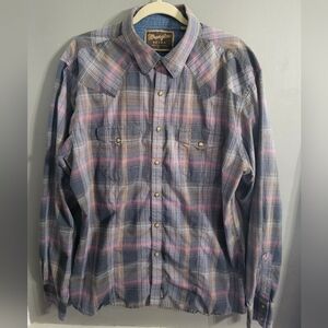 Wrangler Men's Casual Plaid Shirt - Blue and Pink